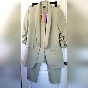 Shawl Neck Open Front Blazer and Pants Suit